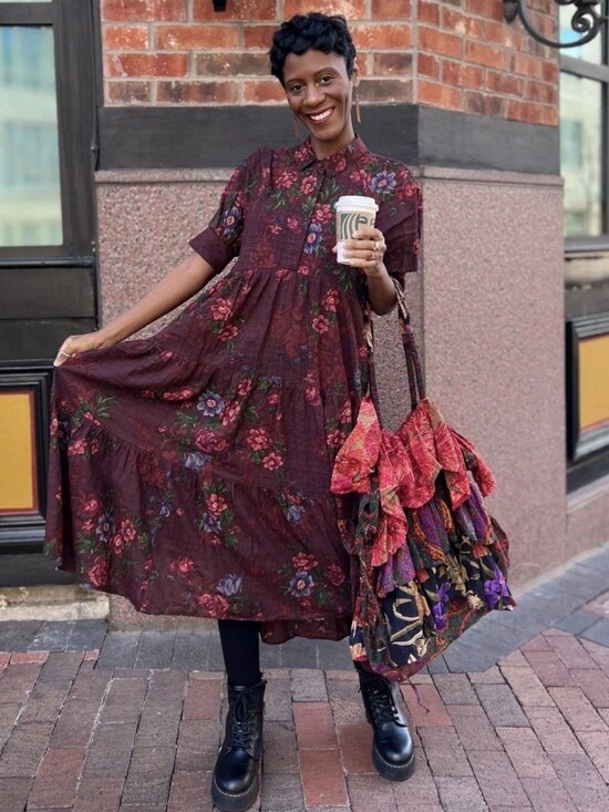 NATURAL LIFE Dresses & Skirts - Natural Life Rebecca Tiered Midi Dress Flowy Burgundy Floral Cottage Boho Size M